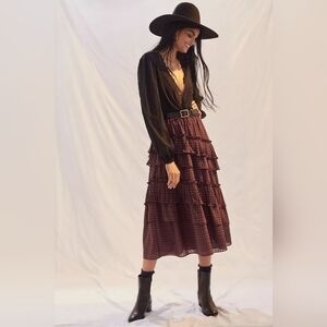 Current air x Anthropologie tiered plaid midi skirt purple sz M NWT